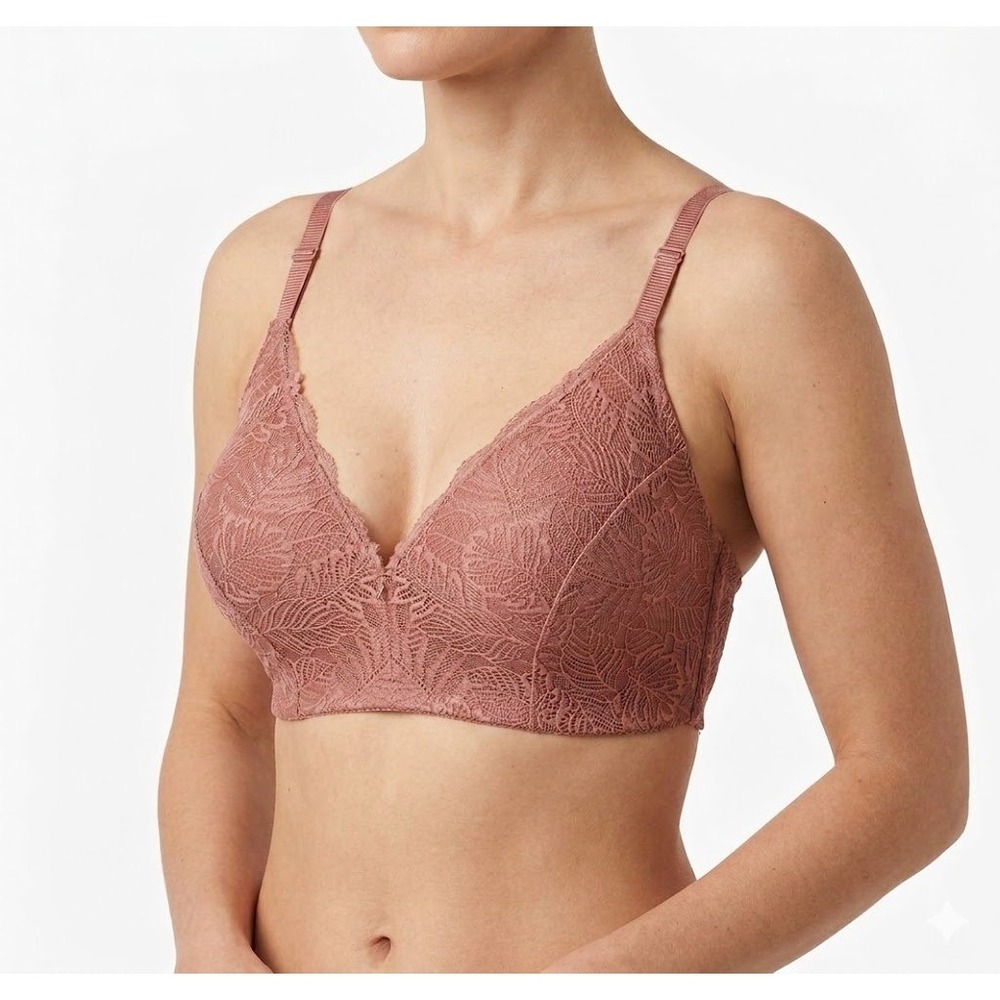 Montelle Intimates Lace Bralette Bra 34F Rose Gold Brown Unwired Floral Lingerie
